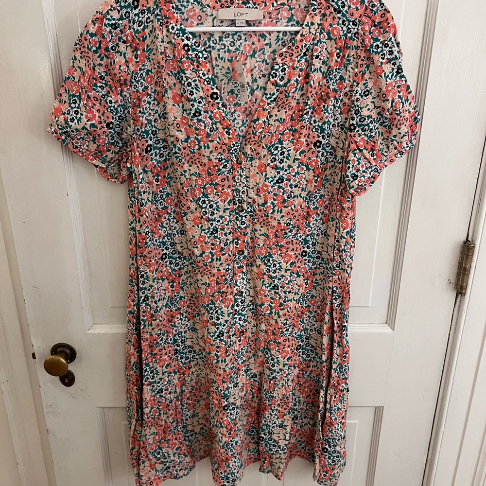 LOFT Floral Mini Dress - Pink and Green